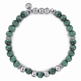 Luxury Mood 925 Sterling Silver and Malachite Beaded Bracelet