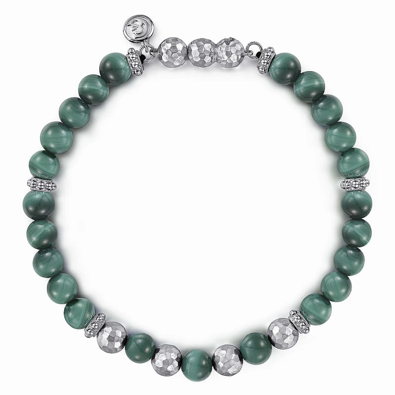 Luxury Mood 925 Sterling Silver and Malachite Beaded Bracelet