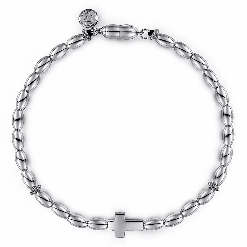 925 Sterling Silver Beaded Cross Bracelet Classic Jewelry Iconic design