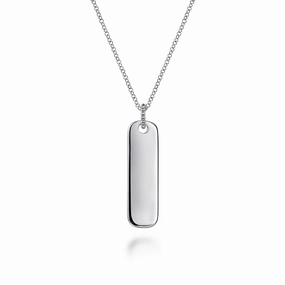 Glossy Vibe Quick Fit 925 Sterling Silver Long Rectangular Pendant Necklace