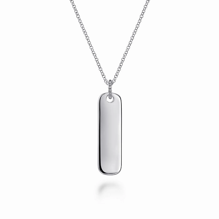 Glossy Vibe Quick Fit 925 Sterling Silver Long Rectangular Pendant Necklace
