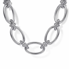 925 Sterling Silver Oval Link Chain Necklace with Bujukan Connectors Occasion Wear