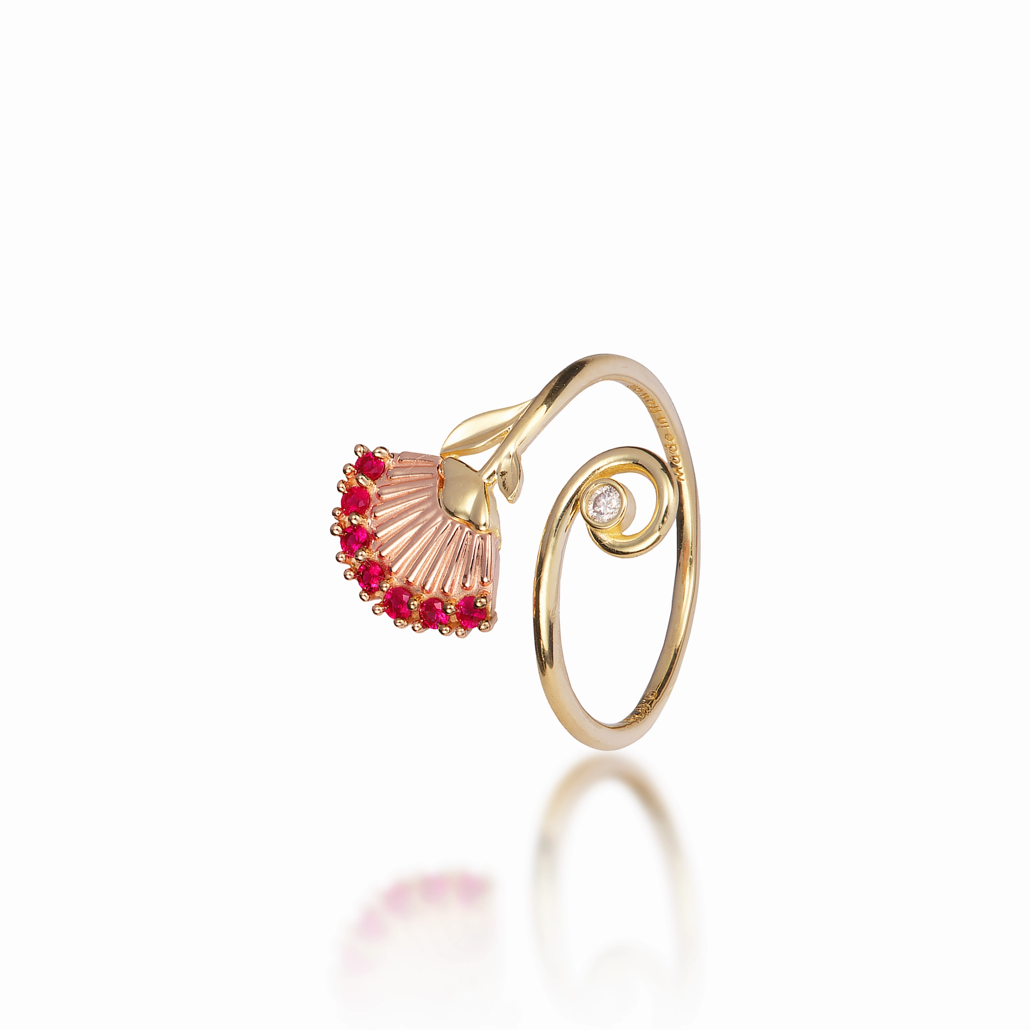 ???hi?a Lehua Ruby Ring in Two Tone Gold with Diamond - 18mm Formal Event