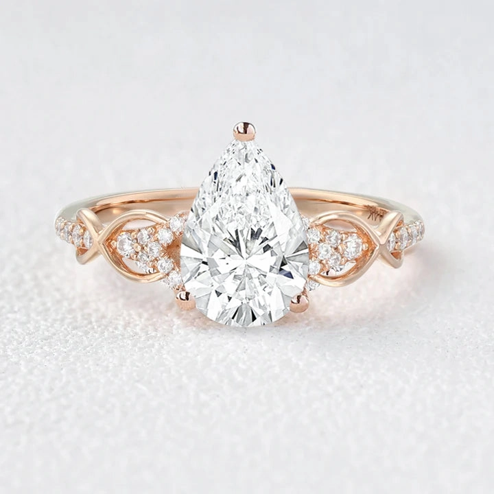 Secure Craft Stylish Form Victorian Infinity Pear Shaped Lab Grown Diamond Twisted Shank Ring