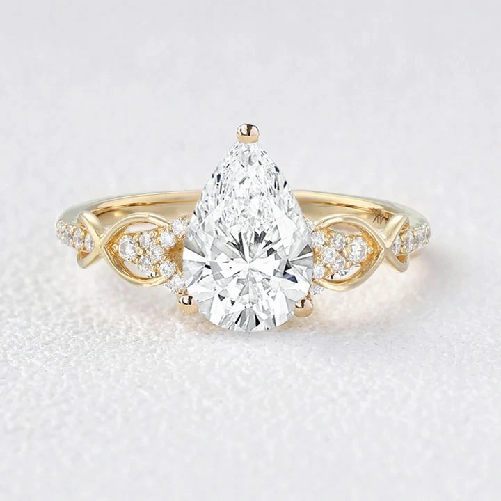 Victorian Infinity Pear Shaped Lab Grown Diamond Twisted Shank Ring All Time Glamorous Jewelry