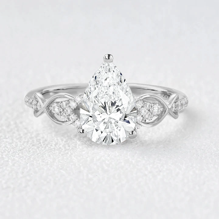 Shimmer Detail Victorian Infinity Pear Shaped Lab Grown Diamond Twisted Shank Ring