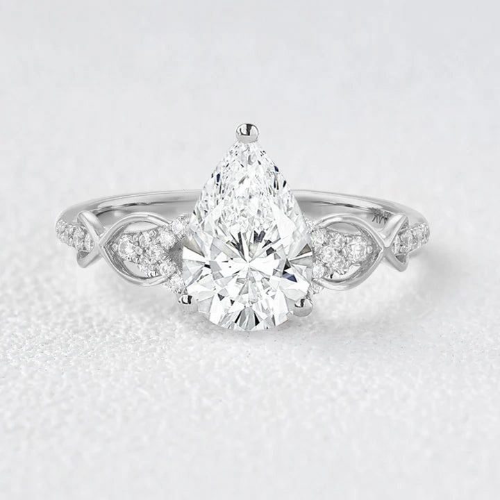 Versatile Jewelry Personal Symbol Victorian Infinity Pear Shaped Lab Grown Diamond Twisted Shank Ring