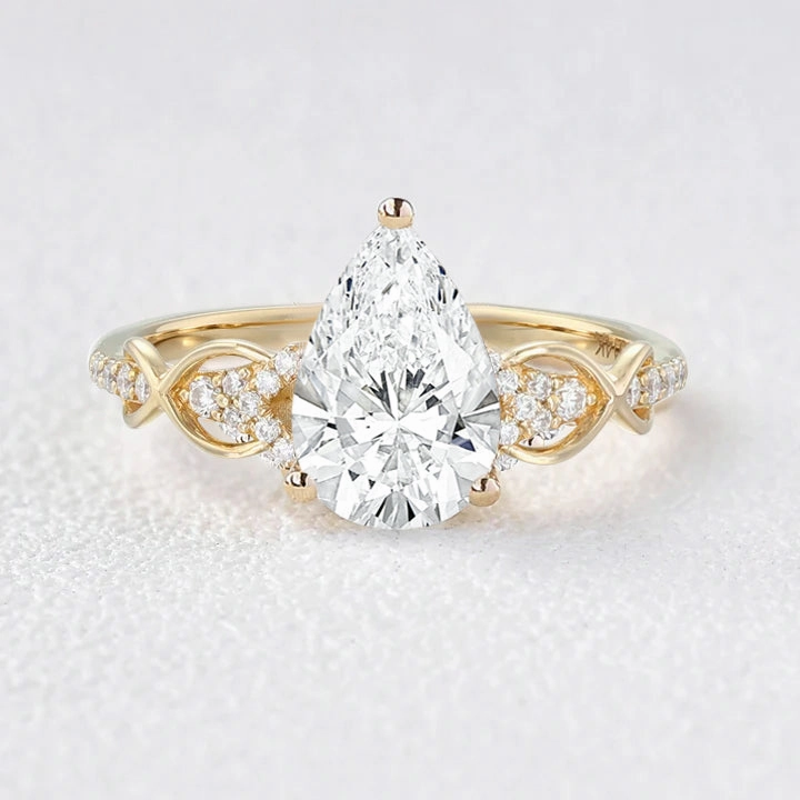 Casual Structure Victorian Infinity Pear Shaped Lab Grown Diamond Twisted Shank Ring