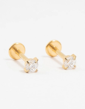Bold Craft Enchanted Detail Gold Plated Titanium Cubic Zirconia Stud Flat Backs 2-Pack