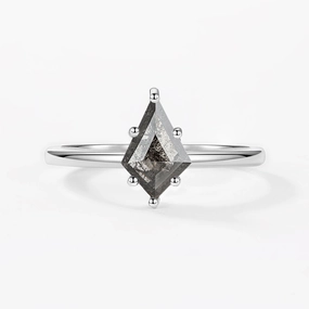 Solitaire Salt and Pepper Diamonds Kite Cut Engagement Ring Glamorous Sparkle