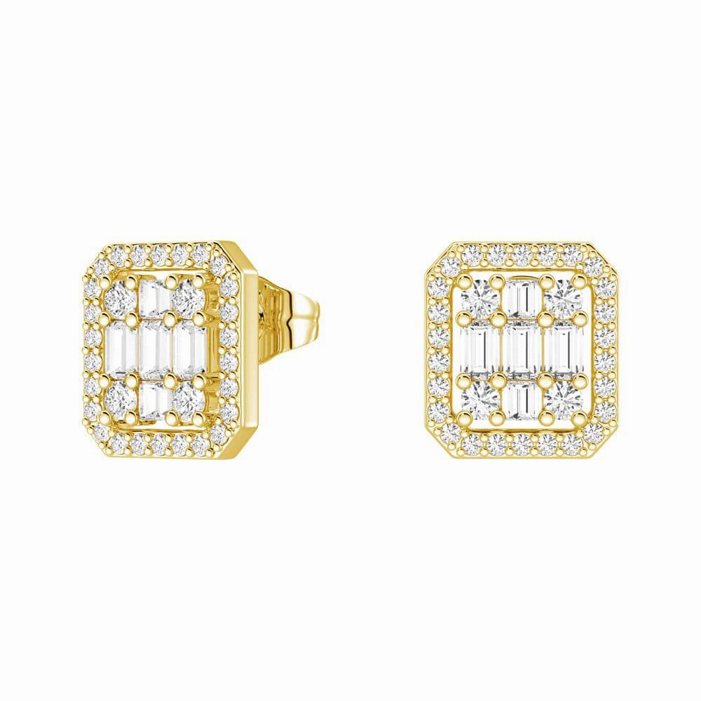 Infinity Halo Lab Grown Diamond Rectangular Cluster Stud Earrings Crisp Shine