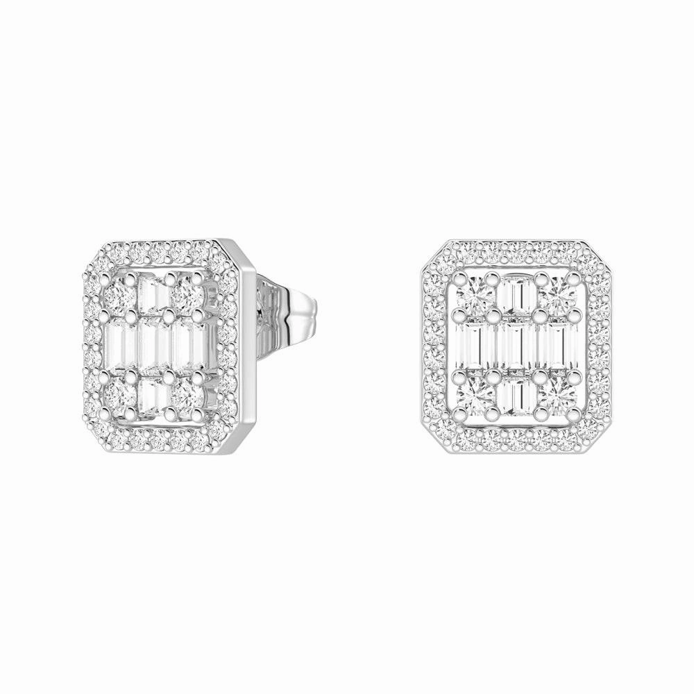 Gentle Radiance Elegant Glow Infinity Halo Lab Grown Diamond Rectangular Cluster Stud Earrings