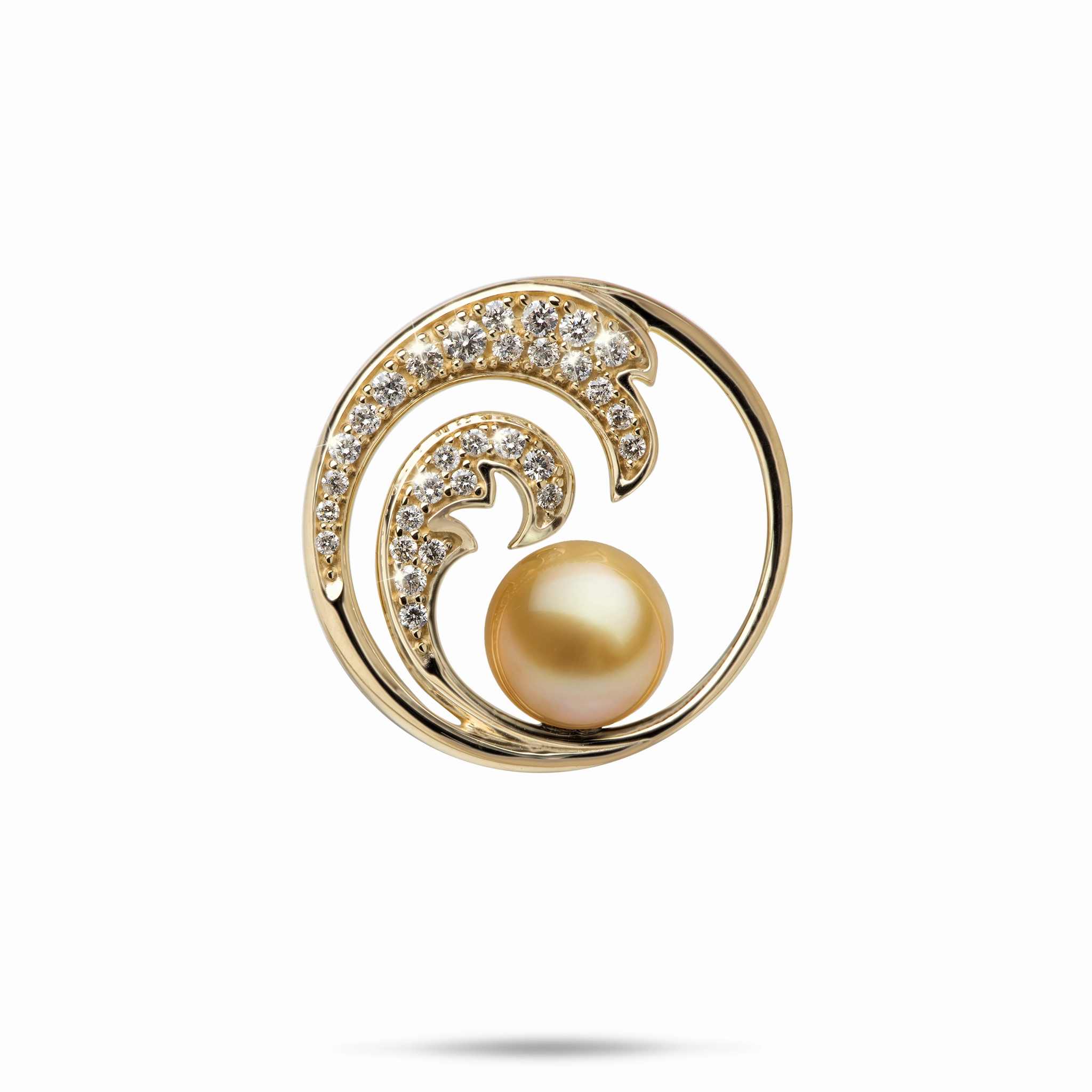 Date Look Clean Spark Nalu South Sea Gold Pearl Pendant in Gold with Diamonds - 24mm
