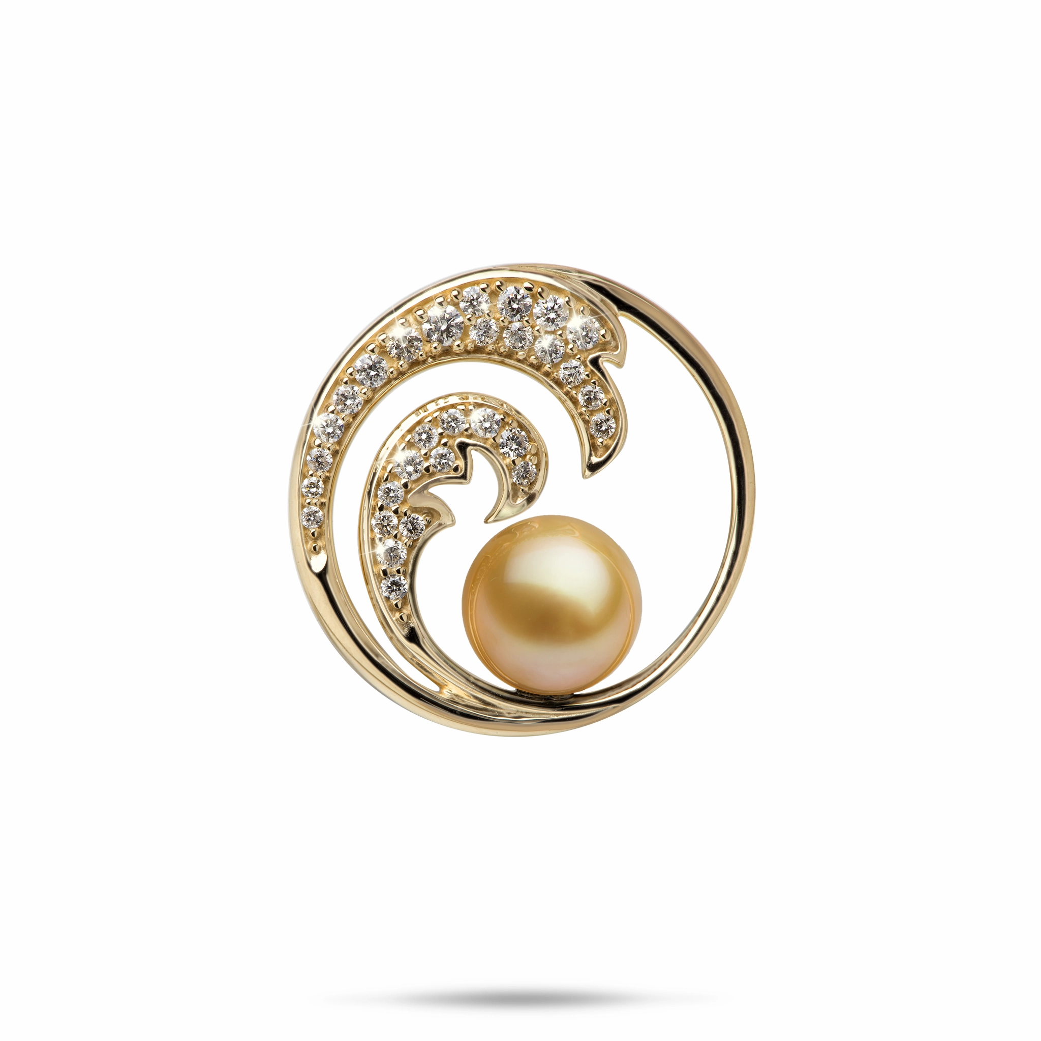 Everyday Match Polished Element Nalu South Sea Gold Pearl Pendant in Gold with Diamonds - 24mm