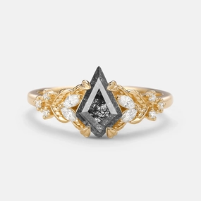 Durable Statement Durable Style Kite Cut Black Rutilated Quartz Vine Leafy Gold Engagement Ring - Clara