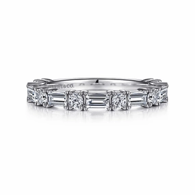 Aggie - 14K White Gold Baguette and Round Diamond Anniversary Band - 0.95 ct Vacation Mood