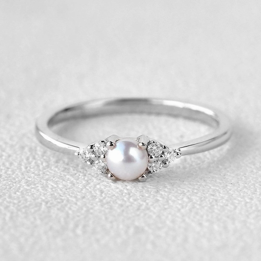 Excellent product Akoya Pearl & Geometric Moissanite Rose Gold Ring
