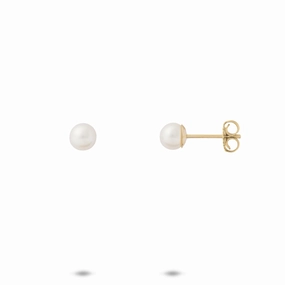 Elegant Piece Timeless Glam Akoya White Pearl Earrings in Gold - 4.5-5mm
