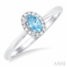 Lightweight Symbol 5x3 MM Oval Shape Aquamarine and 1/20 Ctw Single Cut Diamond Halo Semi-Precious Ring in 10K White Gold