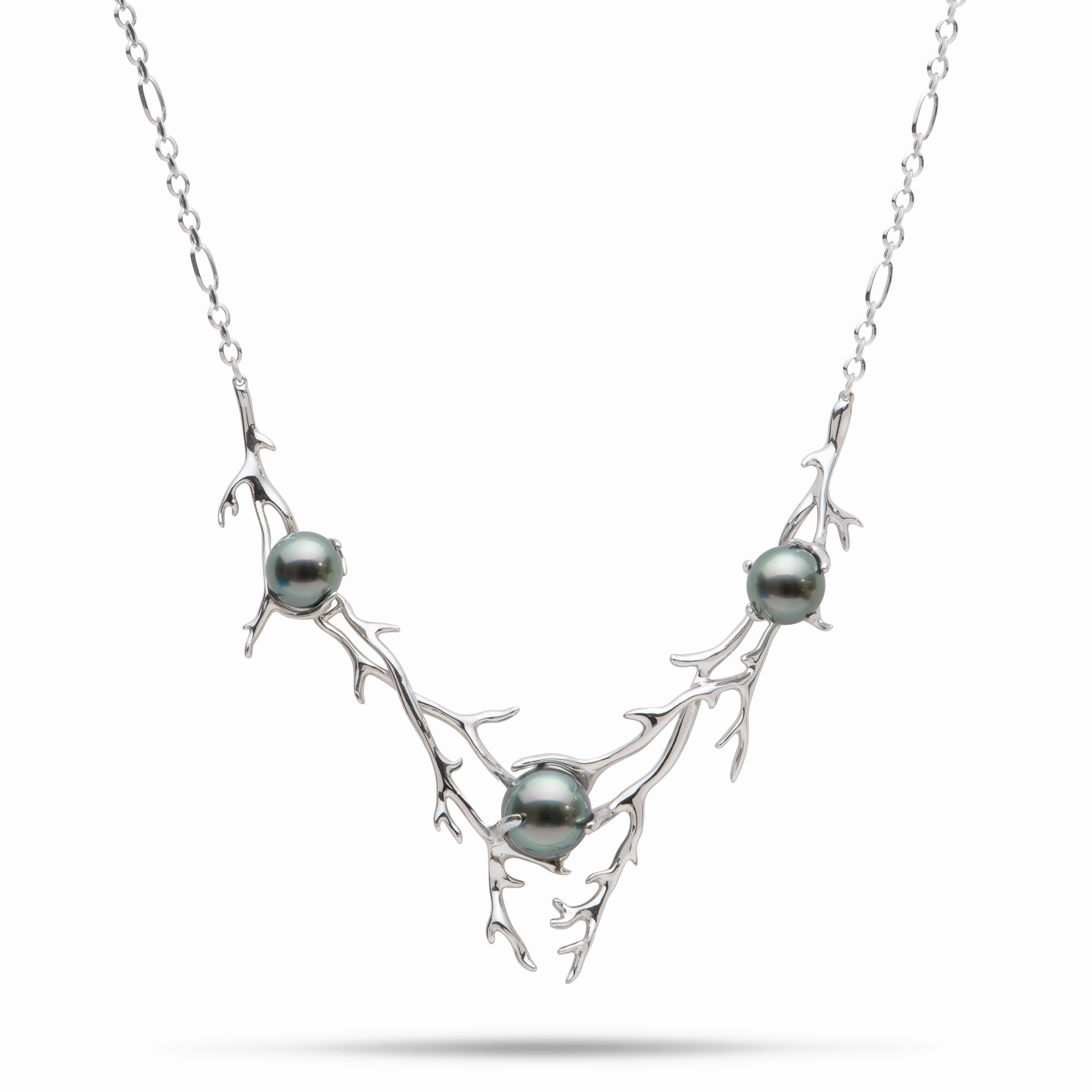 16.5-18" Heritage Tahitian Pearl Necklace in White Gold Gloss Finish