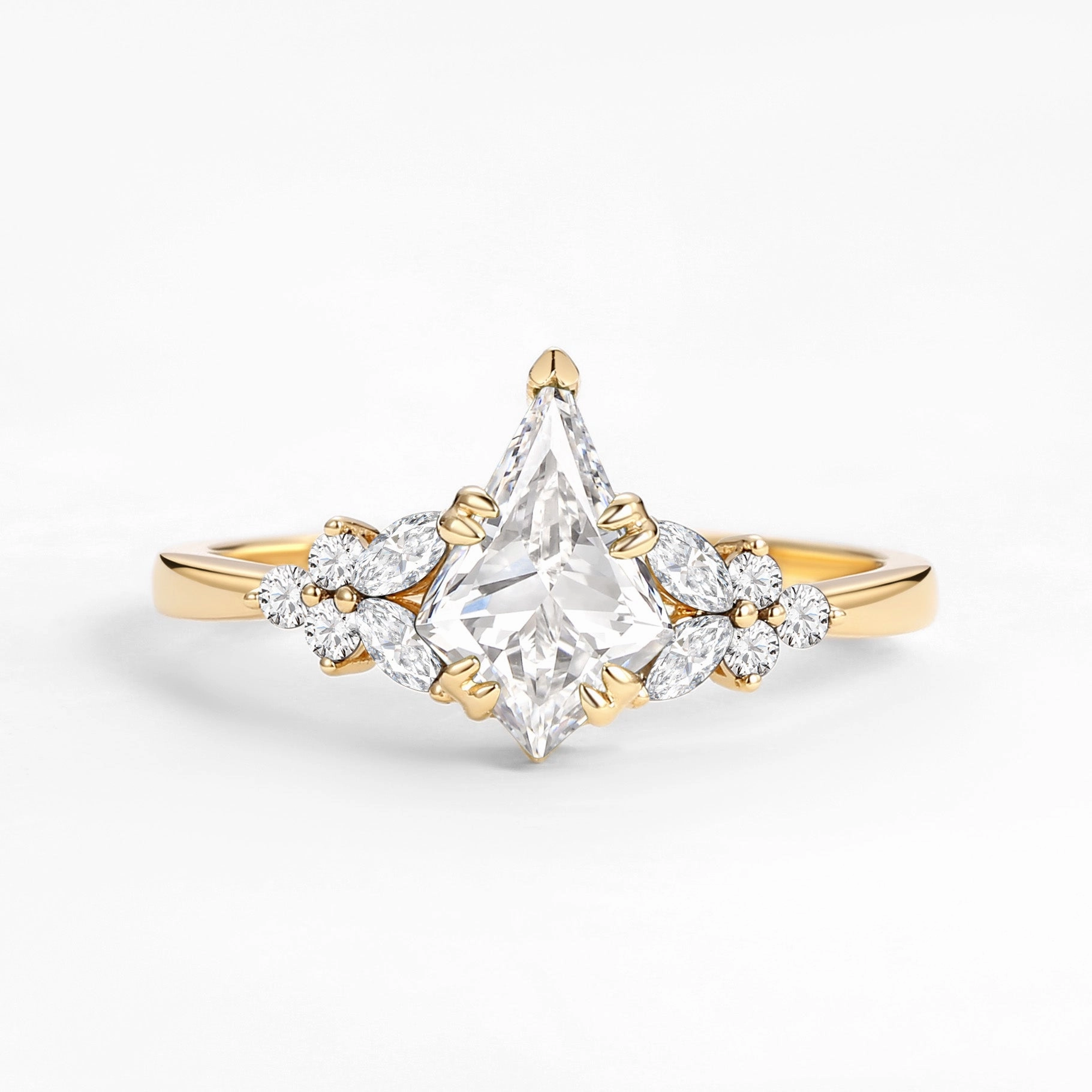 Winter Fashion Simple Art Kite Cut  Lab Grown Diamond Gold Engagement Ring - Wildflower