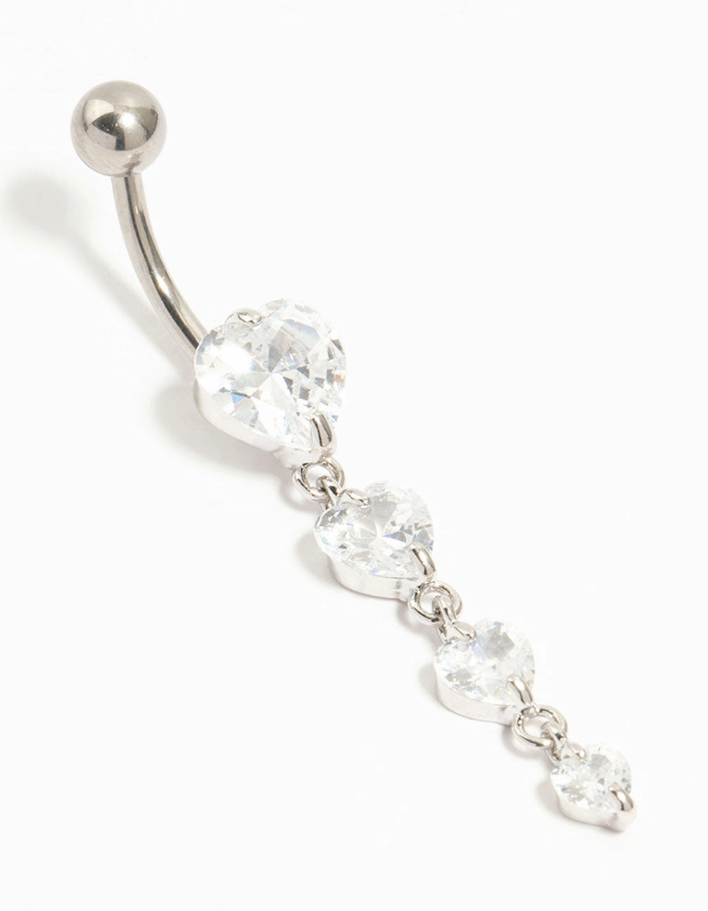 Titanium Graduating Cubic Zirconia Hearts Drop Belly Bar Rich Detailing