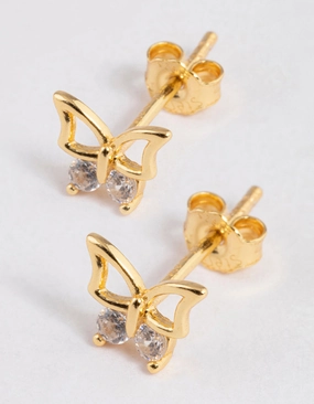 Gold Plated Sterling Silver Diamante Butterfly Stud Earrings Creative Twist