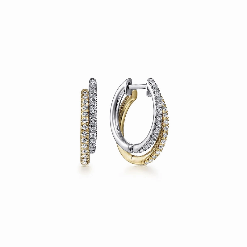 Quick Match Elegant Creations 14K Yellow-White Gold Layered 15mm Diamond Huggie Earrings