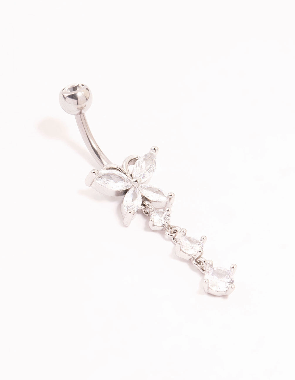 Surgical Steel Butterfly Cubic Zirconia Drop Belly Bar holiday season Polished Detail
