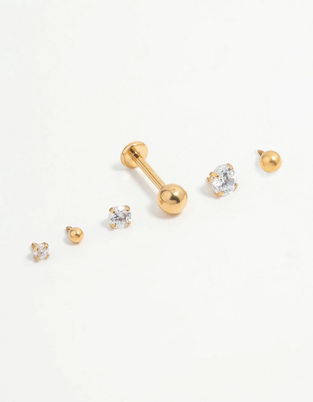 Refined Contour Polished Stones Gold Plated Titanium Polished & Cubic Zirconia Flat Backs 6-Pack