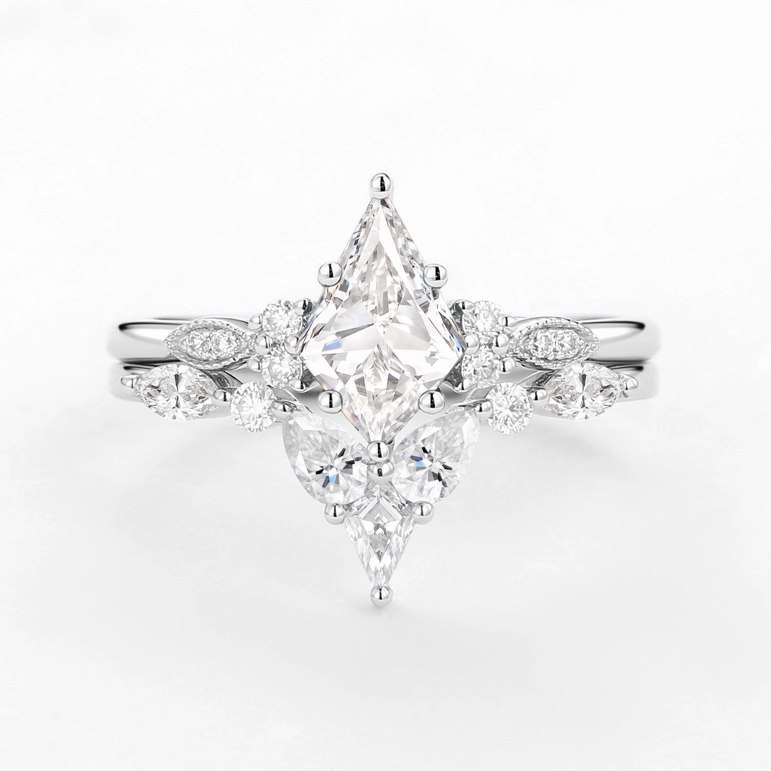 Personal Article Lab Grown Diamond White Gold Engagement Ring Set 2pcs