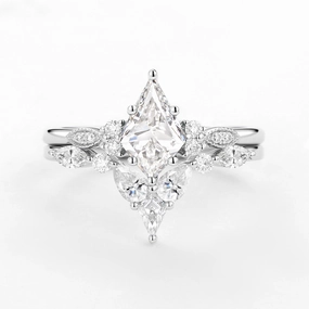 Lab Grown Diamond White Gold Engagement Ring Set 2pcs Celebrity Style