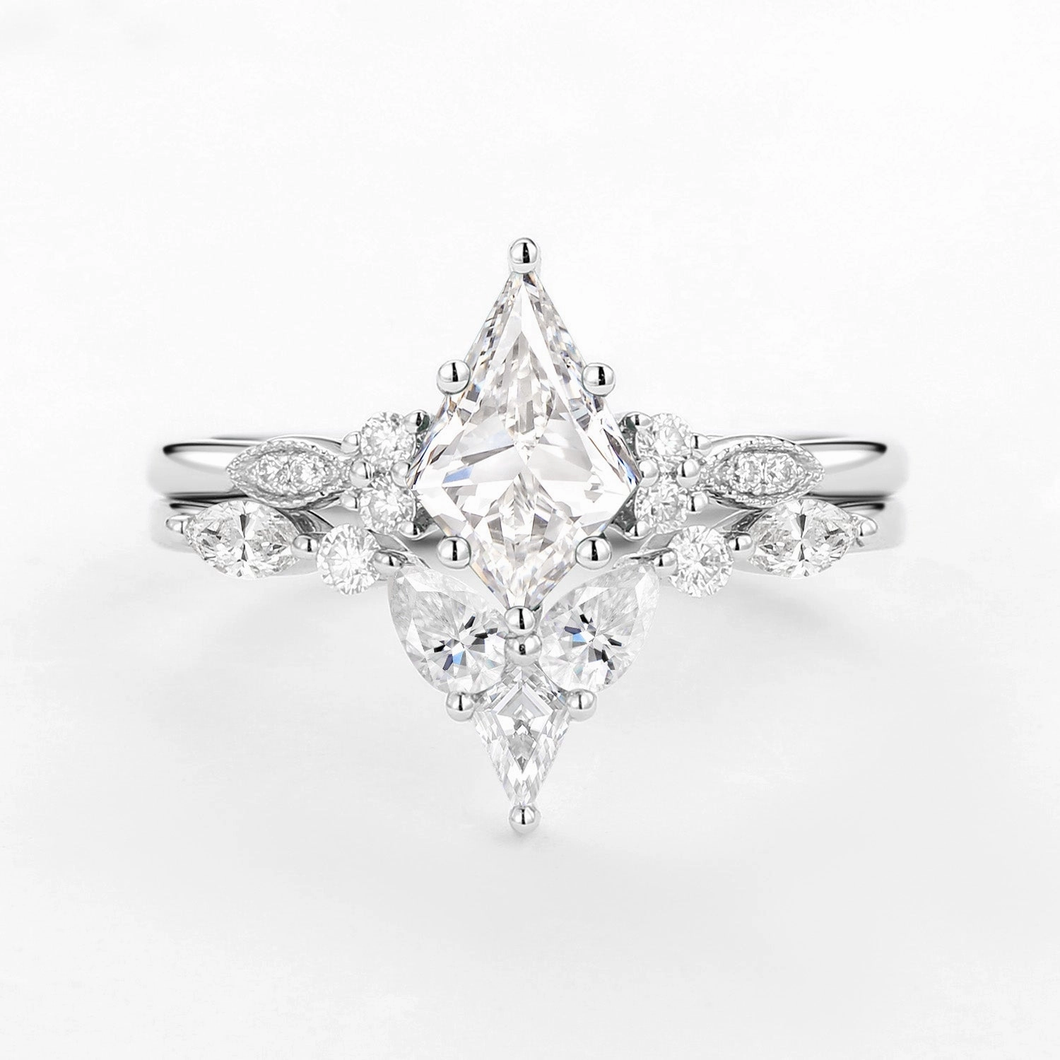 Amazing Expression gentle style Lab Grown Diamond White Gold Engagement Ring Set 2pcs