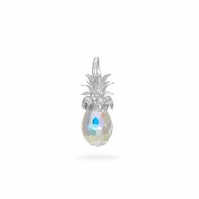 Premium Highlight Expressive Touch Crystal Pineapple Charm / Pendant in Sterling Silver