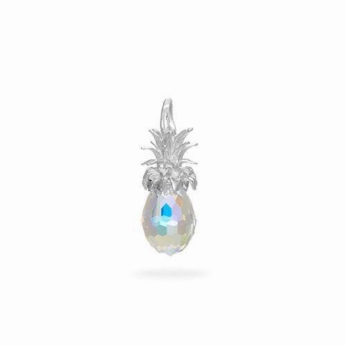 Premium Highlight Expressive Touch Crystal Pineapple Charm / Pendant in Sterling Silver
