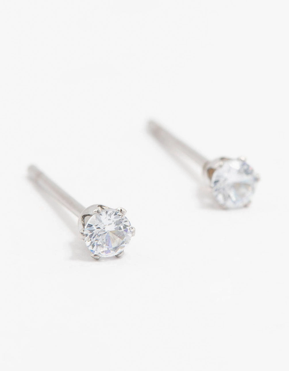 Waterproof Stainless Steel Cubic Zirconia Stud Earrings 3 MM Petite Accent