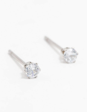 Waterproof Stainless Steel Cubic Zirconia Stud Earrings 3 MM Petite Accent