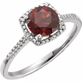 Branded Decoration Sterling Silver Natural Mozambique Garnet & .01 CTW Natural Diamond Ring