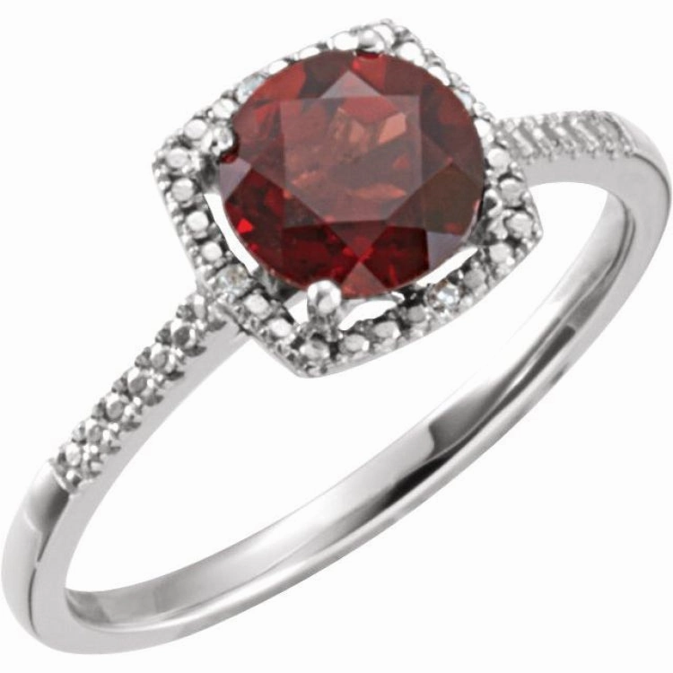 Branded Decoration Sterling Silver Natural Mozambique Garnet & .01 CTW Natural Diamond Ring