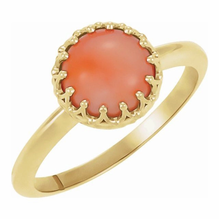 Superior Adornment 14K Yellow 5 mm Natural Pink Coral Crown Cabochon Ring