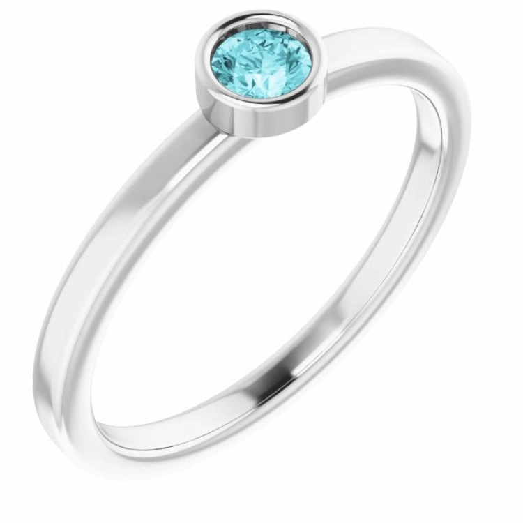 Fantastic Piece Rhodium-Plated Sterling Silver 5 mm Imitation Blue Zircon Ring