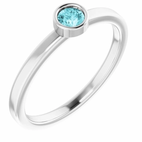 Fantastic Piece Rhodium-Plated Sterling Silver 5 mm Imitation Blue Zircon Ring