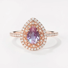 Affordable Craft Contemporary Grace Antique Pear Lab Alexandrite Rose Gold Halo Ring