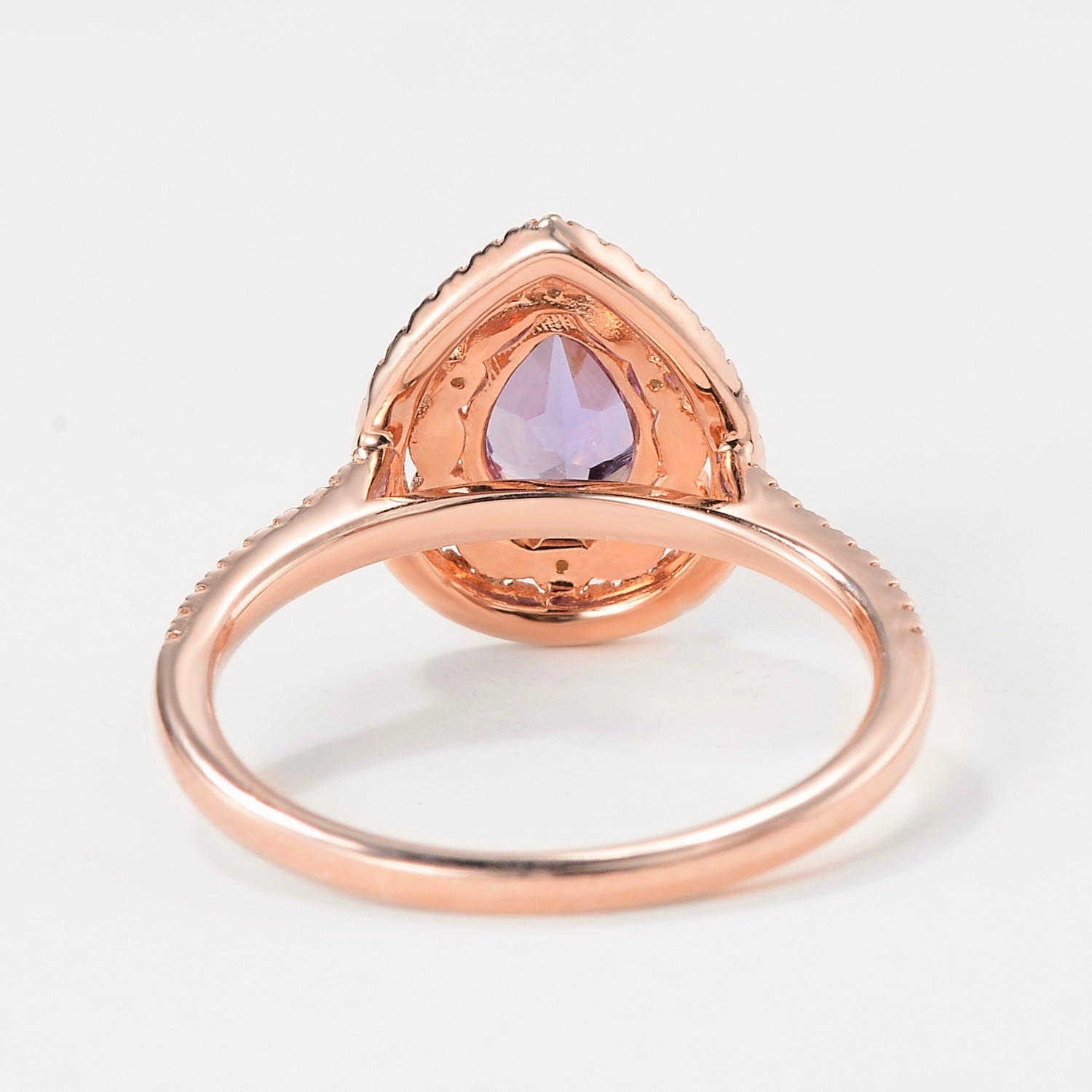 Timeless Ornament Antique Pear Lab Alexandrite Rose Gold Halo Ring