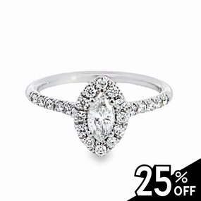 Party time Creative Craft 14K White Gold Diamond Marquise Halo Engagement Ring