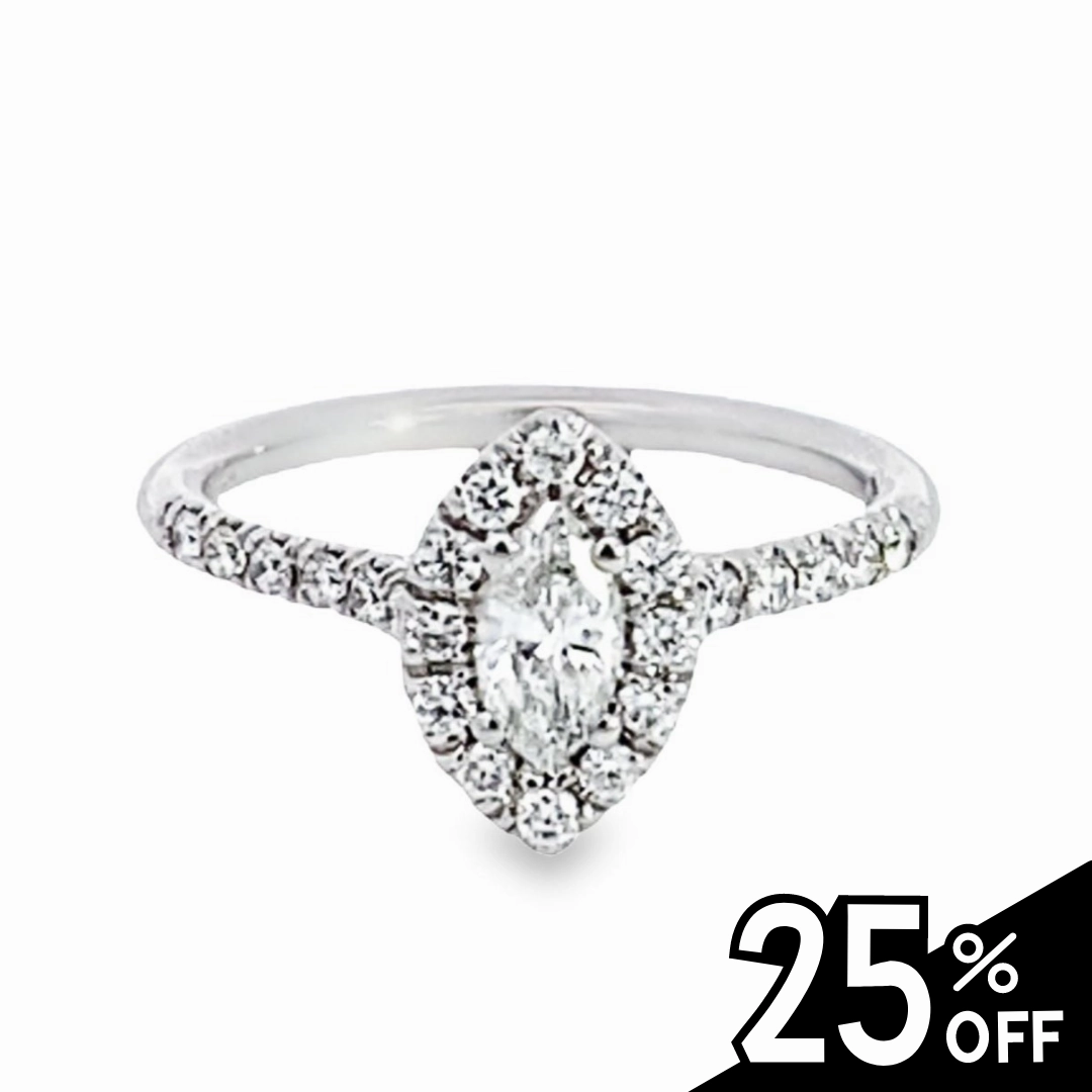 Party time Creative Craft 14K White Gold Diamond Marquise Halo Engagement Ring