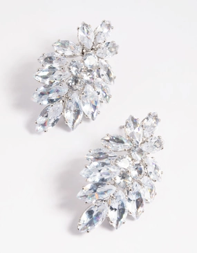 Evening Accessory Exclusive Accessories Silver Diamond Simulant Marquise Statement Earrings