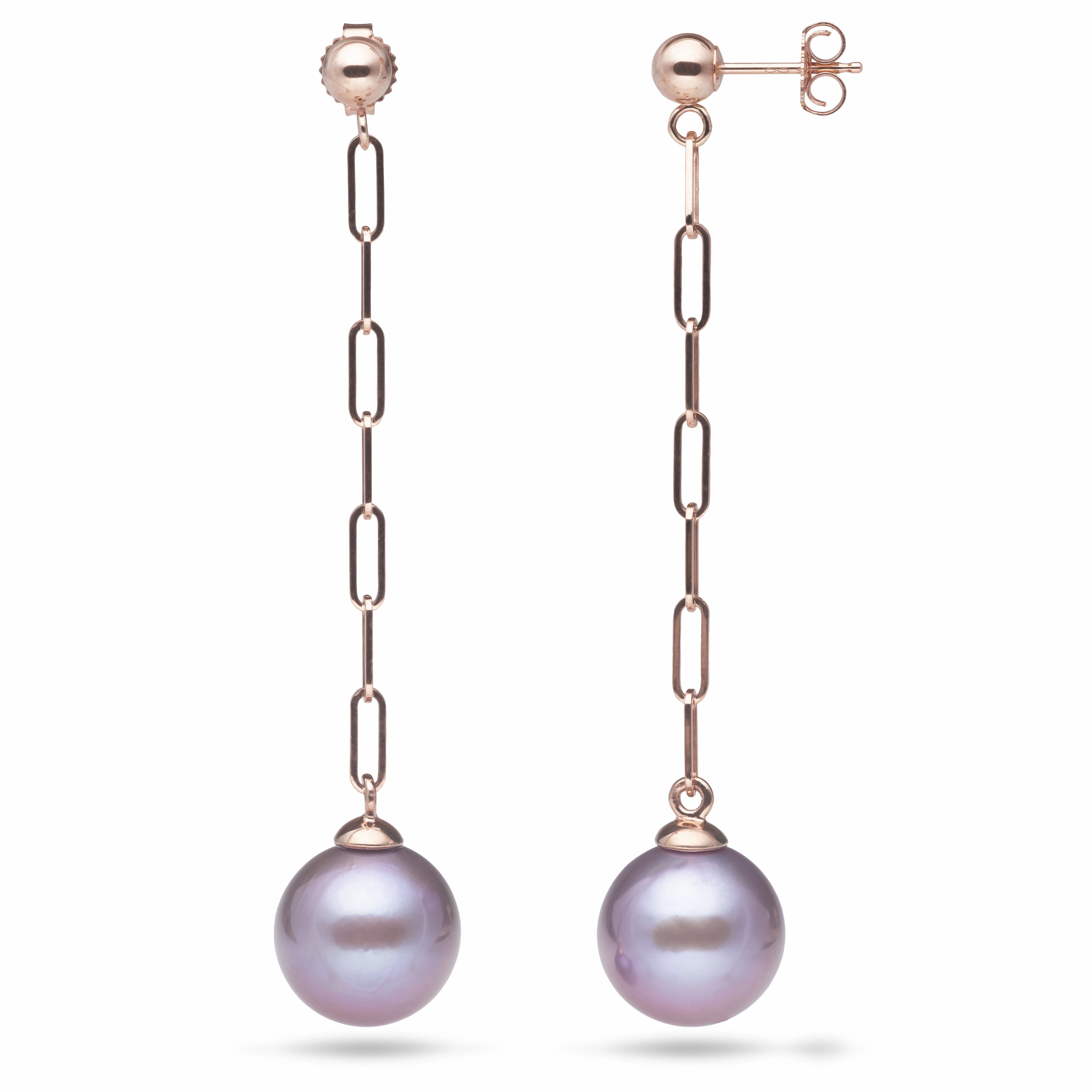 Ultraviolet Freshwater Pearl Paperclip Chain Earrings in Rose Gold - 10-11mm Feminine Edge
