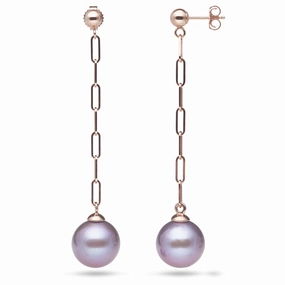 Fresh Finish Ultraviolet Freshwater Pearl Paperclip Chain Earrings in Rose Gold - 10-11mm