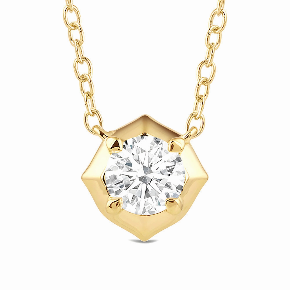 Simple Layer Fashion Design Hexagonal Lab Grown Diamond Solitaire Pendant Necklace